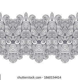 Black and white vector seamless texture  with ornamental sea waves 