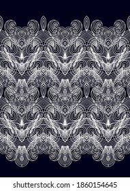 Black and white vector seamless texture  with ornamental sea waves 