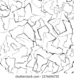Black and white vector seamless texture of cracks or faults.Seamless pattern of broken angular black lines isolated on a white background.