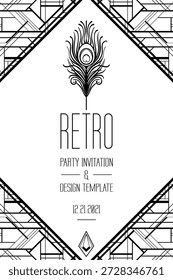 Conjunto de Vector blanco y negro de Elementos geométricos Art Deco decorativos. Elegantes Formas de arte de línea inspiradas en el diseño de la década de 1920, perfectas para carteles, invitaciones, libros para colorear.