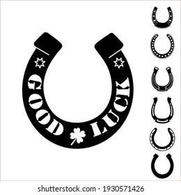 black and white vector set of different horseshoes. good luck symbol