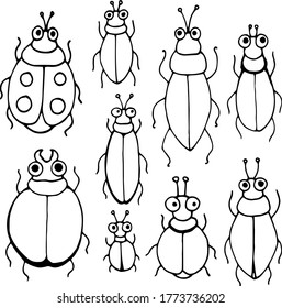 black and white vector set of funny insects coloring image 