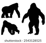 Black and White Vector Set of Gorilla and Chimpanzee Silhouettes