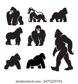 Black and white vector set of gorilla head logo.