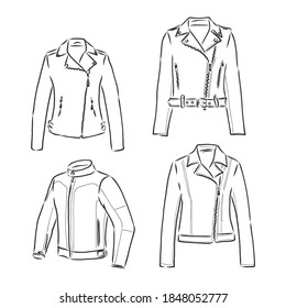 Black and white vector set with original leather jackets leather jacket vector sketch illustration