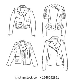 Black and white vector set with original leather jackets leather jacket vector sketch illustration