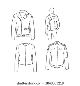 Black and white vector set with original leather jackets leather jacket vector sketch illustration