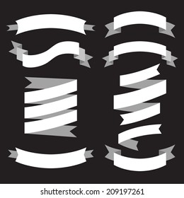 Black and white vector set of ribbons in flat style