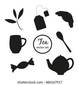 Black & white vector set with tea elements