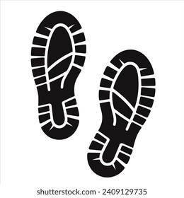 Black and white vector of shoe treads printed on the surface. Two shoe treads in black on a white background. Both footprints appear to have come from a pair of shoes
