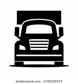 Black and white vector silhouette box car icon for delivery of goods