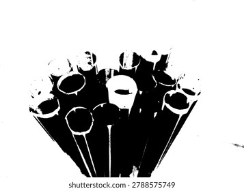 Black and white vector silhouette of a bundle of plastic drinking straws. High contrast minimalist pollution and fast food illustration isolated on white.