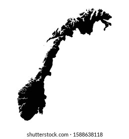 A black and white vector silhouette of the country of Norway