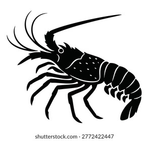 black and white vector silhouette of crawfish.