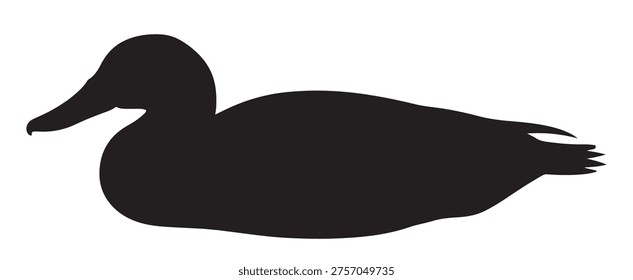 black and white vector silhouette of a duck resting