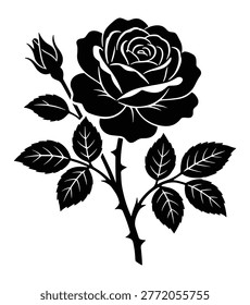 black and white vector silhouette of english rose
