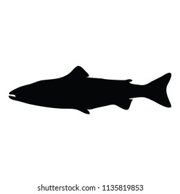 A black and white vector silhouette of a fish