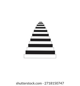 Eine schwarz-weiße Vektorsilhouette einer geometrischen Pyramide, die aus horizontalen Schichten besteht. Das Bild ist minimalistisch und weist eine Reihe von zunehmend kleineren schwarzen Rechtecken auf, die übereinander gestapelt sind, wodurch eine Pyramidenform entsteht.