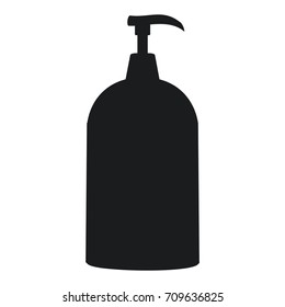 A black and white vector silhouette of a hand soap dispenser 