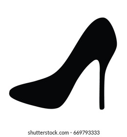 A black and white vector silhouette of a high heel shoe