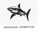 A black and white vector silhouette illustration of a shark
