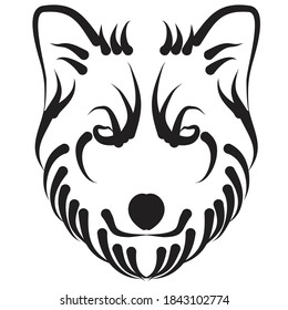 black and white vector silhouette illustration of wolf head
