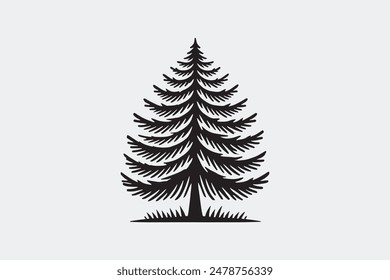 A black and white vector silhouette illustration of a Pine tree