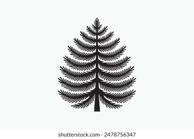 Una ilustración de silueta de Vector blanco y negro de un pino