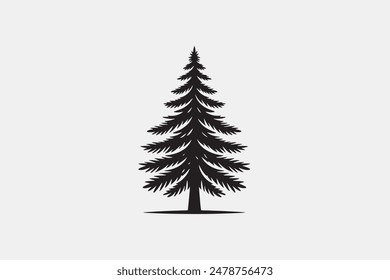 A black and white vector silhouette illustration of a Pine tree