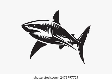 A black and white vector silhouette illustration of a shark