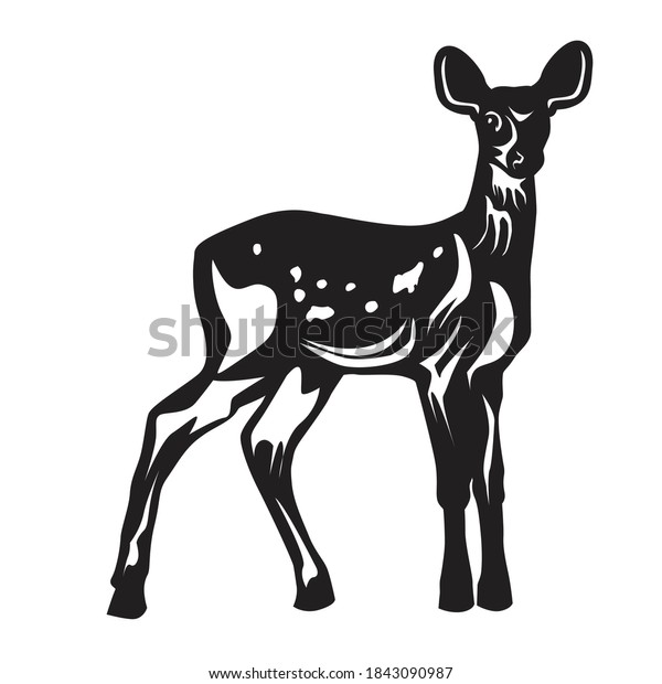 Black White Vector Silhouette Illustration Fawn Stock Vector (Royalty