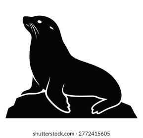 black and white vector silhouette of new zealand nz fur Seal