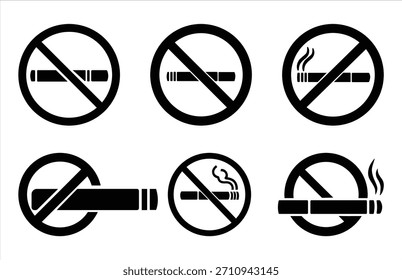 Silueta de Vector blanco y negro de un signo de no fumar que se encuentra típicamente en edificios públicos. Un cartel circular de no fumar con una silueta negra de cigarrillo. 