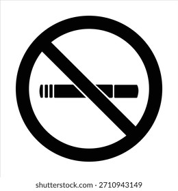 Silueta de Vector blanco y negro de un signo de no fumar que se encuentra típicamente en edificios públicos. Un cartel circular de no fumar con una silueta negra de cigarrillo. 