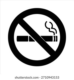 Silueta de Vector blanco y negro de un signo de no fumar que se encuentra típicamente en edificios públicos. Un cartel circular de no fumar con una silueta negra de cigarrillo. 