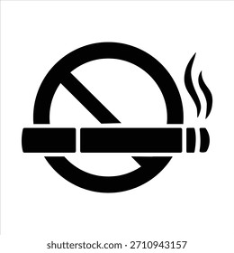 Silueta de Vector blanco y negro de un signo de no fumar que se encuentra típicamente en edificios públicos. Un cartel circular de no fumar con una silueta negra de cigarrillo. 