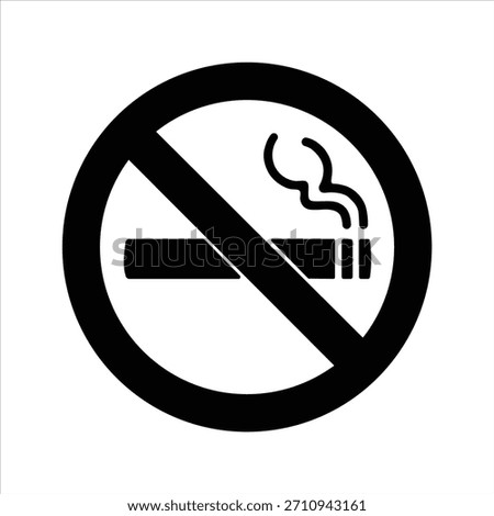 Black and white vector silhouette of a no smoking sign typically found in public buildings. A circular no smoking sign with a cigarette black silhouette.. 