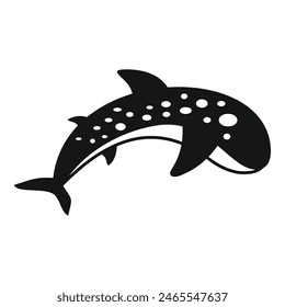 Black and white vector silhouette of an orca whale in midleap, isolated on white