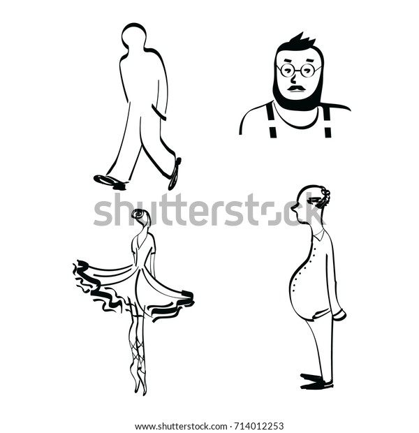Black White Vector Silhouette People Walking (Lizenzfrei) 714012253