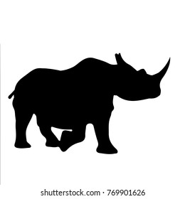 black and white vector silhouette of a rhino