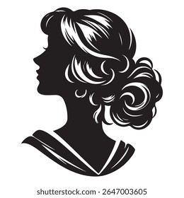 Uma silhueta vetor preto e branco de um design cameo romântico com charme vintage em um fundo branco.
