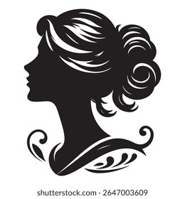 Uma silhueta vetor preto e branco de um design cameo romântico com charme vintage em um fundo branco.