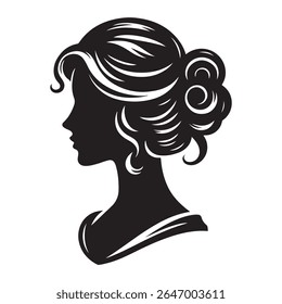 Uma silhueta vetor preto e branco de um design cameo romântico com charme vintage em um fundo branco.
