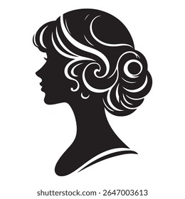 Uma silhueta vetor preto e branco de um design cameo romântico com charme vintage em um fundo branco.