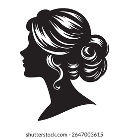 A black and white vector silhouette of a romantic cameo design with vintage charm on a white background.