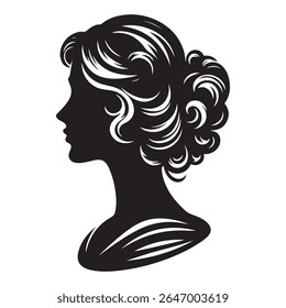 Uma silhueta vetor preto e branco de um design cameo romântico com charme vintage em um fundo branco.