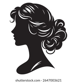 Uma silhueta vetor preto e branco de um design cameo romântico com charme vintage em um fundo branco.