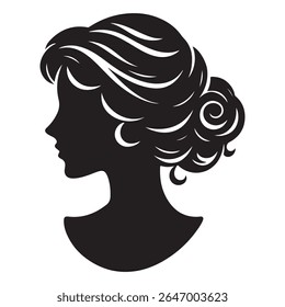 Uma silhueta vetor preto e branco de um design cameo romântico com charme vintage em um fundo branco.