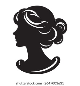 Uma silhueta vetor preto e branco de um design cameo romântico com charme vintage em um fundo branco.