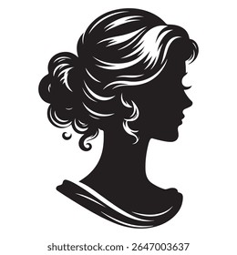 Uma silhueta vetor preto e branco de um design cameo romântico com charme vintage em um fundo branco.